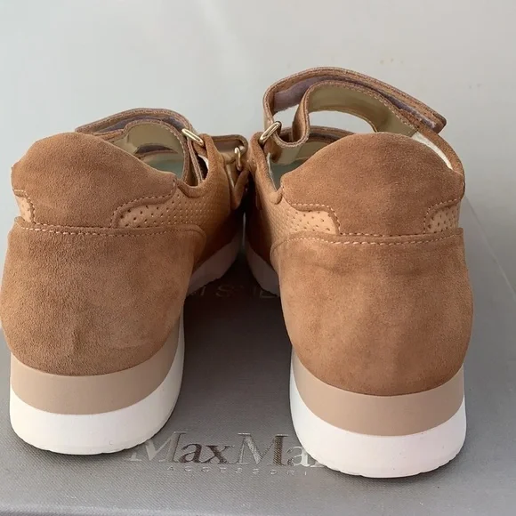 NEW MAX MARA Tan Suede  Leather Velcro Sneakers - Picture 4 of 13